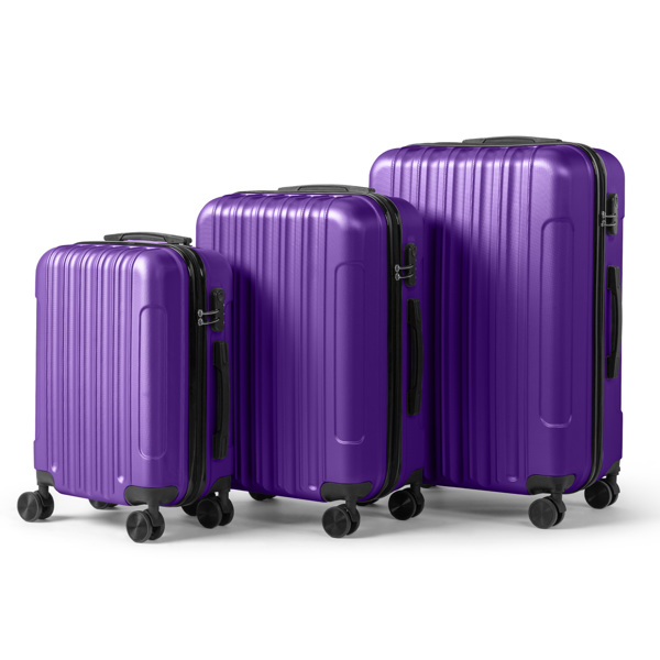 三合一竖纹磨砂箱壳非TSA海关锁28寸拆卸轮 ABS拉杆箱 20in 24in 28in ABS 全配色紫色-14