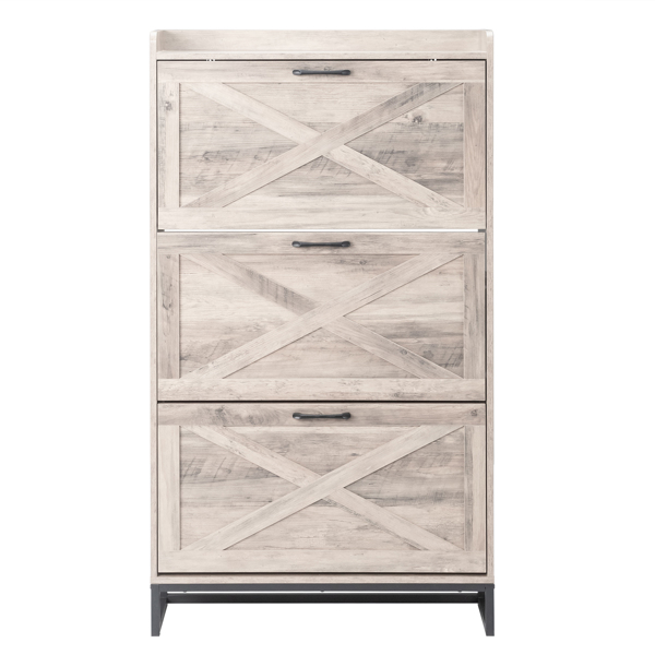 谷仓门3翻斗柜顶部有挡板 鞋柜 刨花板 80*24*145cm 水洗灰-12