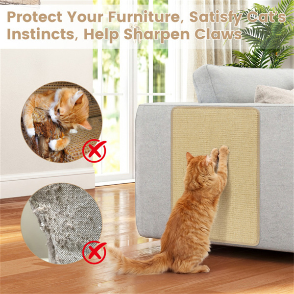 24 x 16 英寸天然6件套抓猫垫，剑麻材料防滑乳胶背衬家具保护套-4