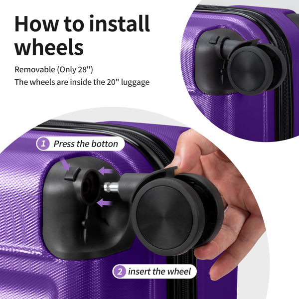 三合一竖纹磨砂箱壳非TSA海关锁28寸拆卸轮 ABS拉杆箱 20in 24in 28in ABS 全配色紫色-24