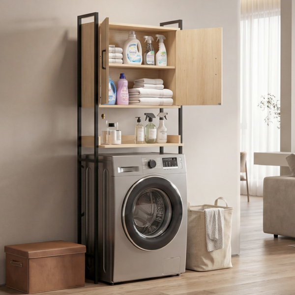 木纹色浮雕  密度板三胺贴面加方管 64.5*30*171cm 双门一搁架 马桶柜-9