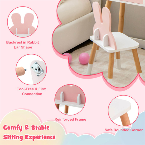 二合一儿童梳妆台套装，带可拆卸镜子，粉红色梳妆台，带储物架和抽屉，适合女孩-4