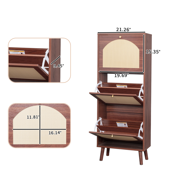 藤面3翻斗 鞋柜 刨花板 54*24*135 cm  棕色-5