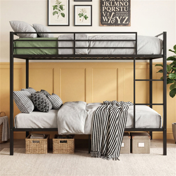 黑色金属双层床，带护栏，12英寸离地间隙79.5LBS净重，易于组装-11