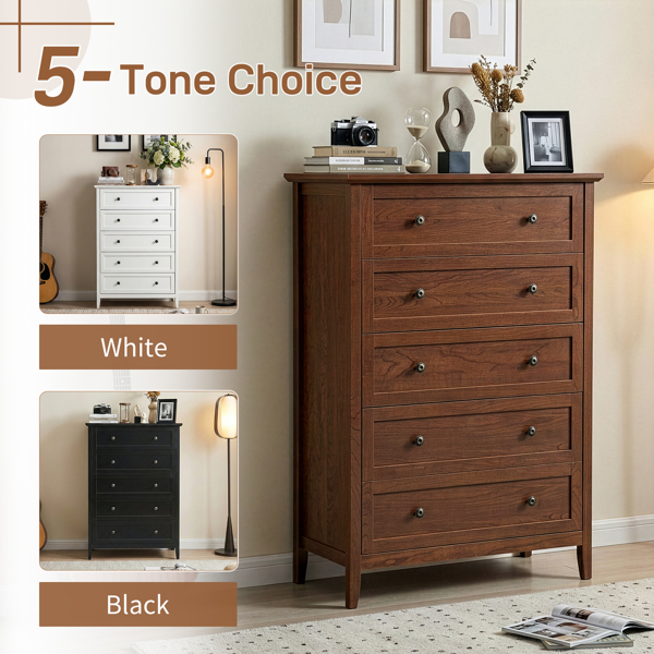 棕色（1061实木樱桃） P2 刨花板+密度板 三胺 80*40*115cm  拼框 双把手五抽 抽屉柜-6