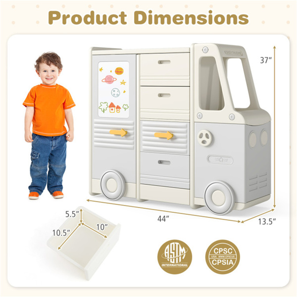 儿童巴士玩具收纳器，内置白板，4个抽屉+2个橱柜，总重量180LBS-4
