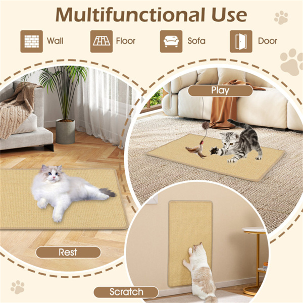 4件套32英寸x20英寸天然剑麻抓猫垫，多功能休息和玩耍垫，适合多猫家庭-9