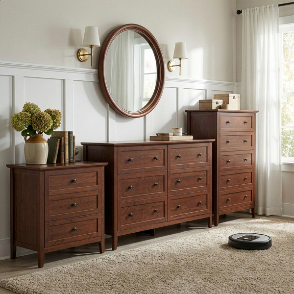 棕色（1061实木樱桃） P2 刨花板+密度板 三胺 120*40*80cm 拼框 双排双把手六抽 抽屉柜-12