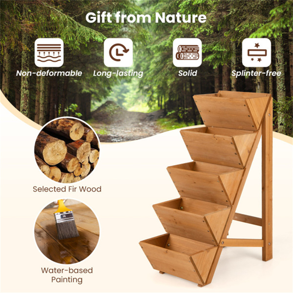 5层垂直高架花园床，冷杉木梯蔬菜草本花卉种植架-4