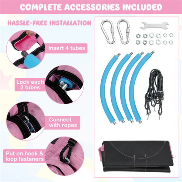 粉红色40英寸炒菜树秋千，2种悬挂方式360°旋转可调绳索46.5英寸-68英寸-6