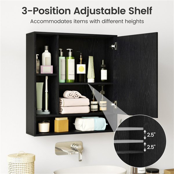 二合一镜面浴室壁柜，带隐藏式储物和架子的节省空间的药柜 - 黑色-10