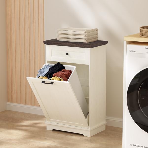 10加仑倾斜式垃圾柜，独立式垃圾桶柜，木质垃圾回收柜，带隐藏式抽屉，宠物防翻垃圾桶架，适用于厨房客厅，仿古白色（不含垃圾桶）--不支持self-pick up且不支持指定仓库发货-11