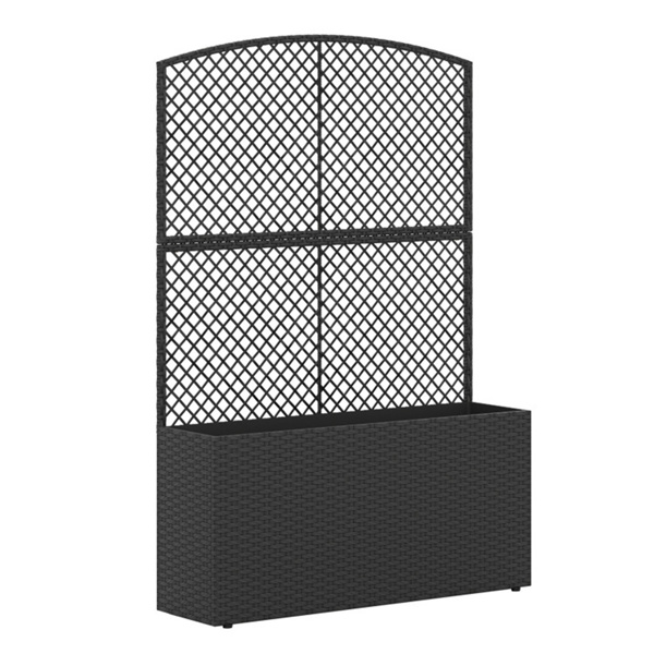 58英寸黑色PE藤条高架花园床，带格栅可调节脚垫，室外花盆箱-3