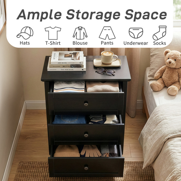 黑色浮雕（SG017FD） P2 密度板+刨花板 贴三胺 拼框 60*40*70cm 三抽 床头柜 1USB+1TYPE-C+2三插 美规-5