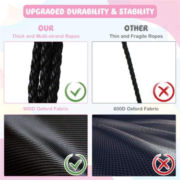 粉红色40英寸炒菜树秋千，2种悬挂方式360°旋转可调绳索46.5英寸-68英寸-7