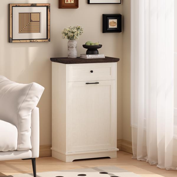 10加仑倾斜式垃圾柜，独立式垃圾桶柜，木质垃圾回收柜，带隐藏式抽屉，宠物防翻垃圾桶架，适用于厨房客厅，仿古白色（不含垃圾桶）--不支持self-pick up且不支持指定仓库发货-21