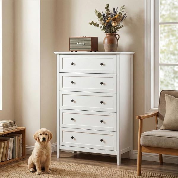 白色浮雕（SG014FD ） P2 刨花板+密度板 三胺 80*40*115cm  拼框 双把手五抽 抽屉柜-1