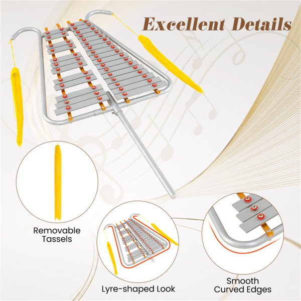 29键行进钟琴银色铝制C5-A7调音，长度可调，带琴槌和皮带-7