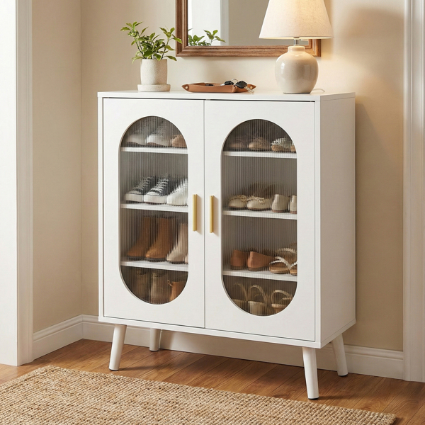 2门阳光板高脚内部4层带USB灯带24键可调节 鞋柜 刨花板 + 阳光板 68*40*83.5 cm 白色-1