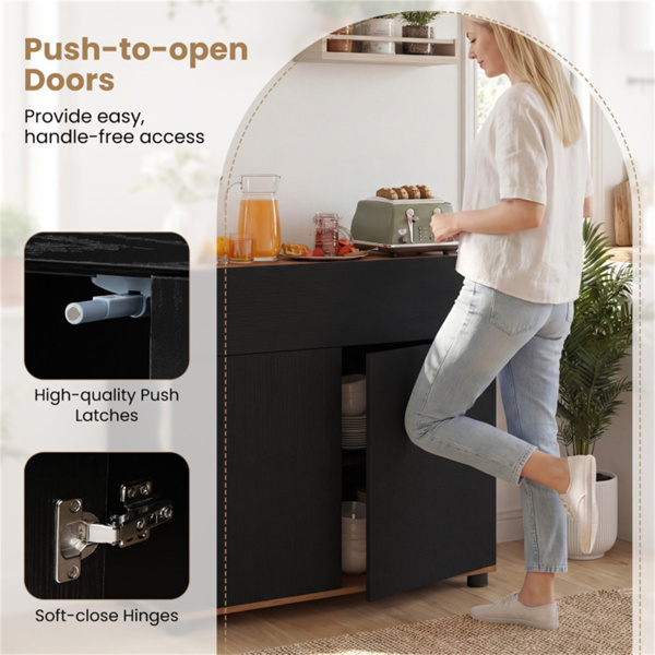 31.5“厨房自助餐边板柜，带推开门，餐厅木质储物柜 黑色-7