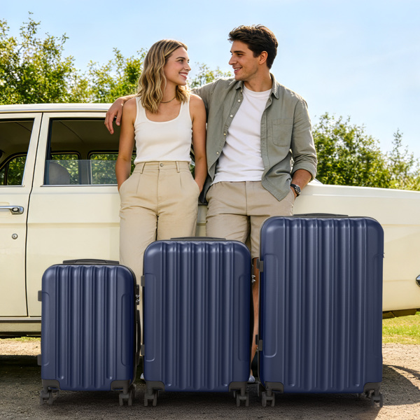 三合一竖纹磨砂箱壳非TSA海关锁28寸拆卸轮 ABS拉杆箱 20in 24in 28in ABS 全配色藏青色-17