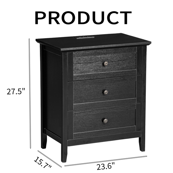 黑色浮雕（SG017FD） P2 密度板+刨花板 贴三胺 拼框 60*40*70cm 三抽 床头柜 1USB+1TYPE-C+2三插 美规-11