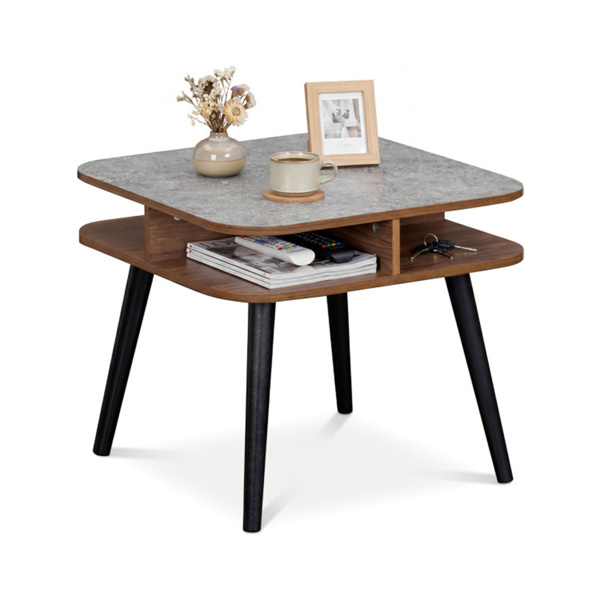 人造大理石边桌，带四面储物架，客厅卧室24英寸方头桌-1