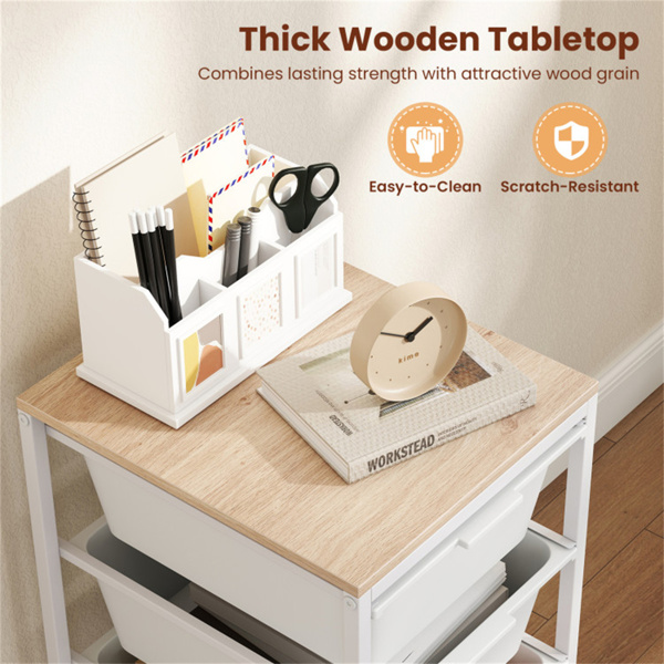 4抽屉滚动式储物车，带MDF木顶的移动式杂物箱（天然）-8