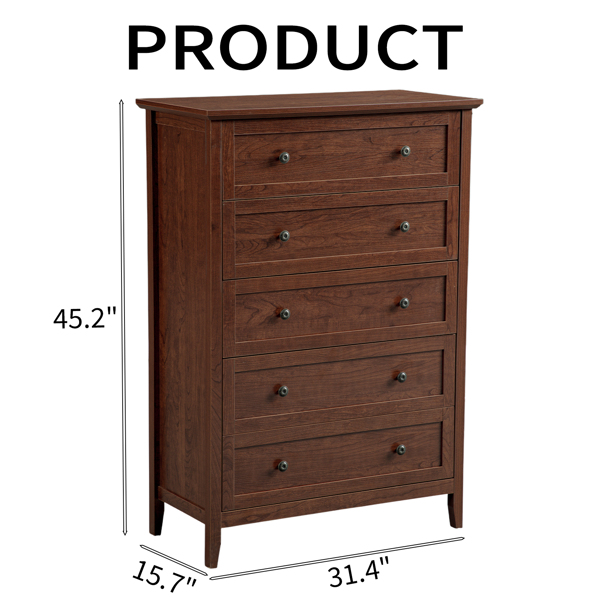 棕色（1061实木樱桃） P2 刨花板+密度板 三胺 80*40*115cm  拼框 双把手五抽 抽屉柜-2