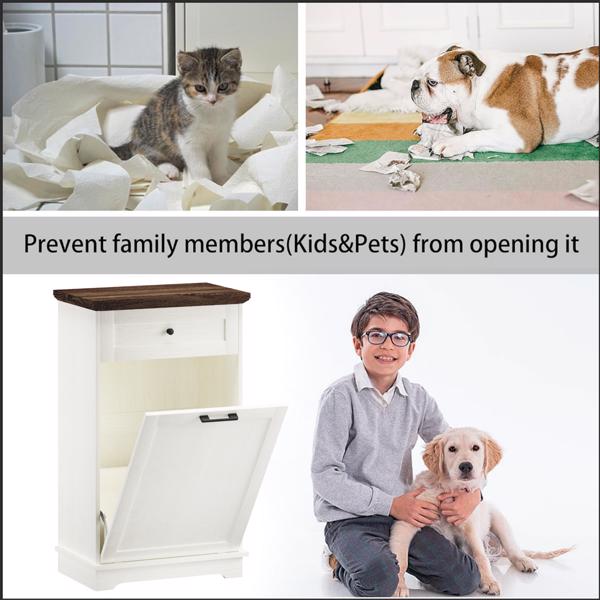 10加仑倾斜式垃圾柜，独立式垃圾桶柜，木质垃圾回收柜，带隐藏式抽屉，宠物防翻垃圾桶架，适用于厨房客厅，仿古白色（不含垃圾桶）--不支持self-pick up且不支持指定仓库发货-19