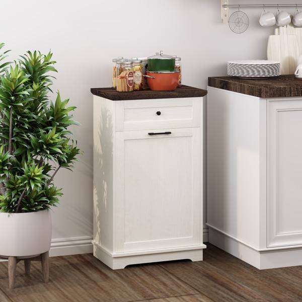 10加仑倾斜式垃圾柜，独立式垃圾桶柜，木质垃圾回收柜，带隐藏式抽屉，宠物防翻垃圾桶架，适用于厨房客厅，仿古白色（不含垃圾桶）--不支持self-pick up且不支持指定仓库发货-20