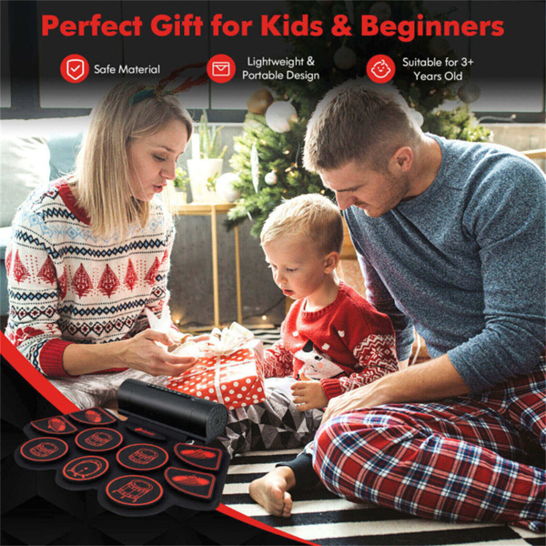 初学者9垫电鼓套装，MIDI USB连接双立体声扬声器 黑+红-10