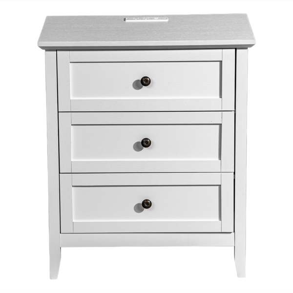 白色浮雕（SG014FD ） P2 密度板+刨花板 贴三胺 拼框 60*40*70cm 三抽 床头柜 1USB+1TYPE-C+2三插 美规-12