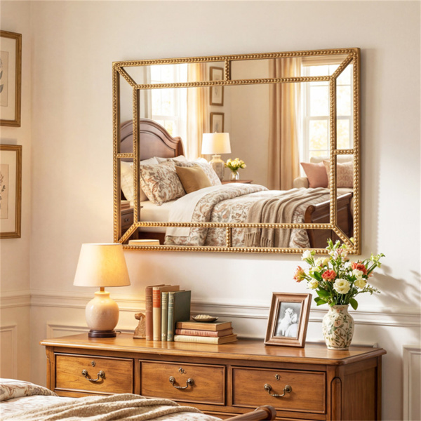 36“x24”金珠金属框装饰墙镜，高清无失真镜子-9