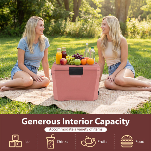 21Qt便携式冷藏箱，带3层隔热层，硬壳冰柜，带2个杯架，适用于户外露营钓鱼（粉色）-3