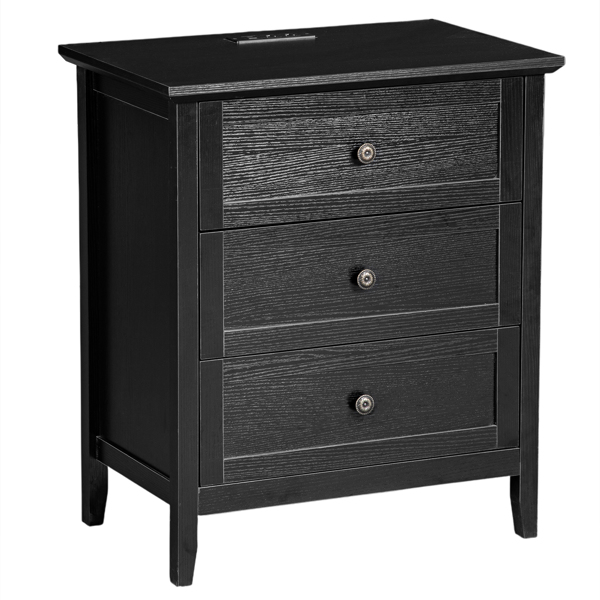 黑色浮雕（SG017FD） P2 密度板+刨花板 贴三胺 拼框 60*40*70cm 三抽 床头柜 1USB+1TYPE-C+2三插 美规-12