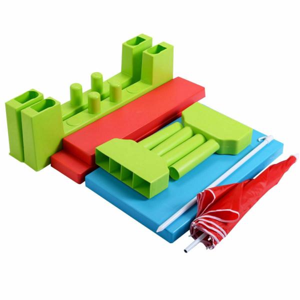 儿童户外野餐桌套装，带可折叠紫外线防护伞，轻便PP儿童活动桌，用于玩耍和用餐-绿色-11