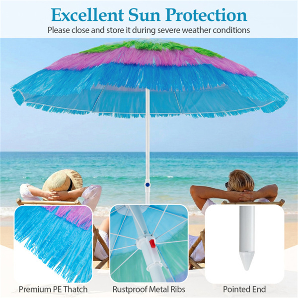 6英尺茅草提基露台伞，带按钮倾斜的热带户外伞（多色）-6