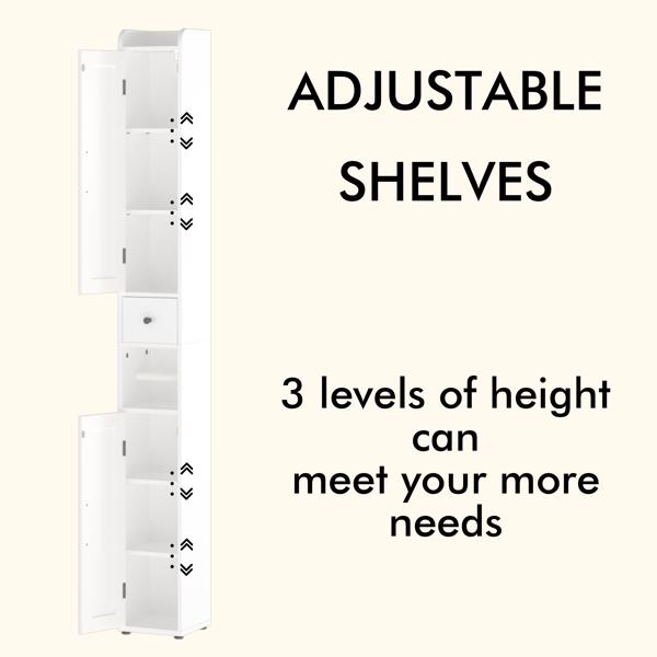 67.51英寸高浴室储物柜，带可调节层板，纤薄双门独立式柜体，防倾倒设计，开放式隔间，适用于家庭、小空间、浴室、厨房、客厅，白色-7