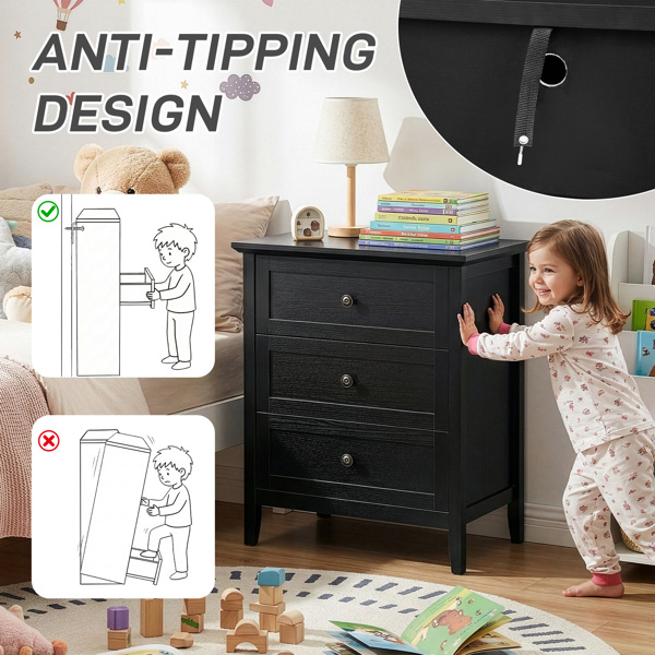 黑色浮雕（SG017FD） P2 密度板+刨花板 贴三胺 拼框 60*40*70cm 三抽 床头柜 1USB+1TYPE-C+2三插 美规-2