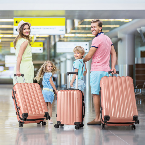 三合一竖纹磨砂箱壳非TSA海关锁28寸拆卸轮 ABS拉杆箱 20in 24in 28in ABS 全配色玫瑰金色-14