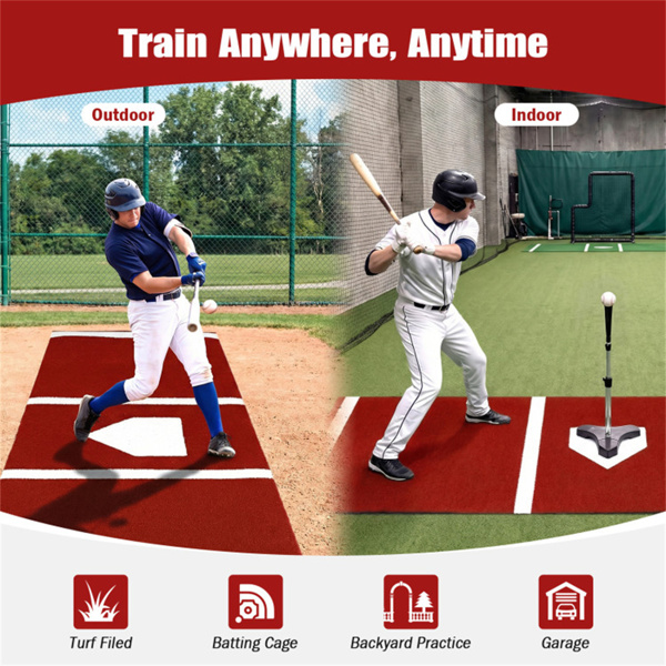 10英尺x 3英尺垒球投球垫，带人造草皮，室内外训练辅助工具，用于投球练习-9