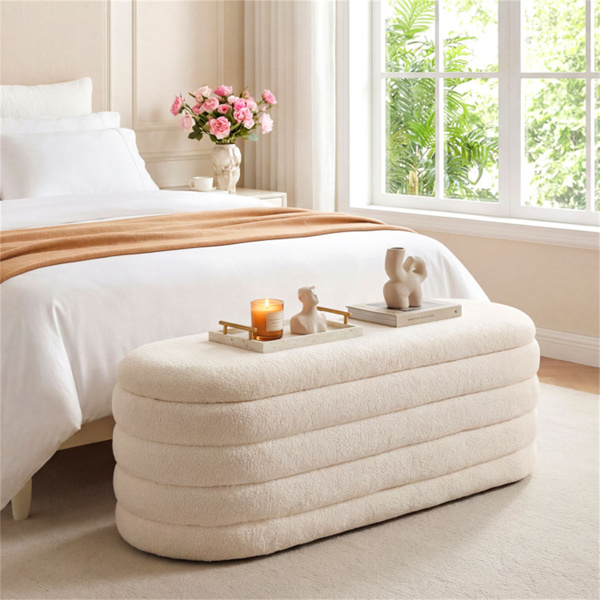 白色软垫储物台，带气撑杆，可容纳660磅的卧室座位-3