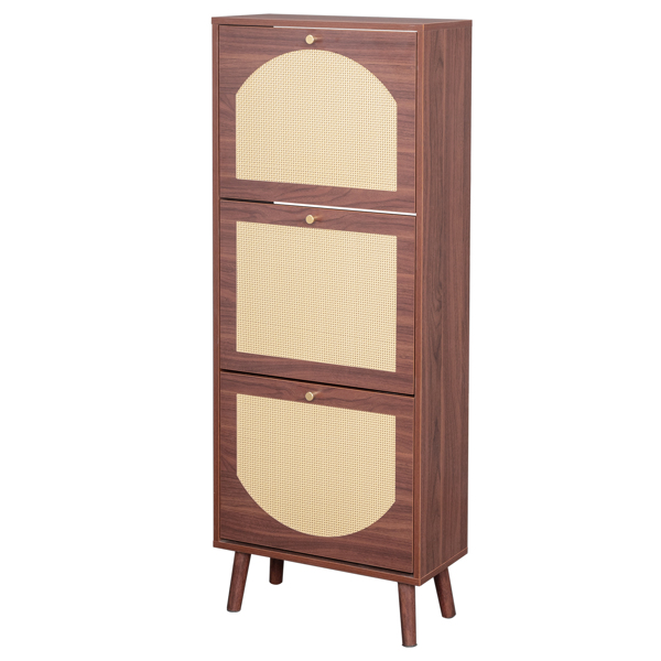 藤面3翻斗 鞋柜 刨花板 54*24*135 cm  棕色-4
