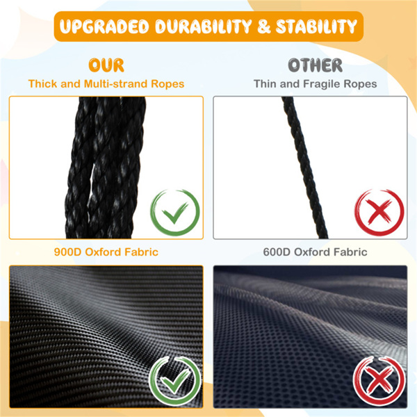 黄色40英寸炒菜树秋千，2种悬挂方式360°旋转可调绳索46.5英寸-68英寸-6