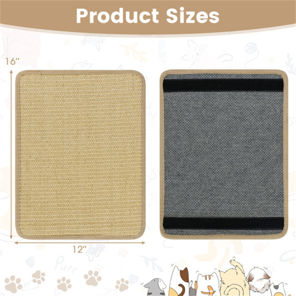 16 x 12英寸天然6件套抓猫垫，剑麻材料防滑乳胶背衬家具保护套-7