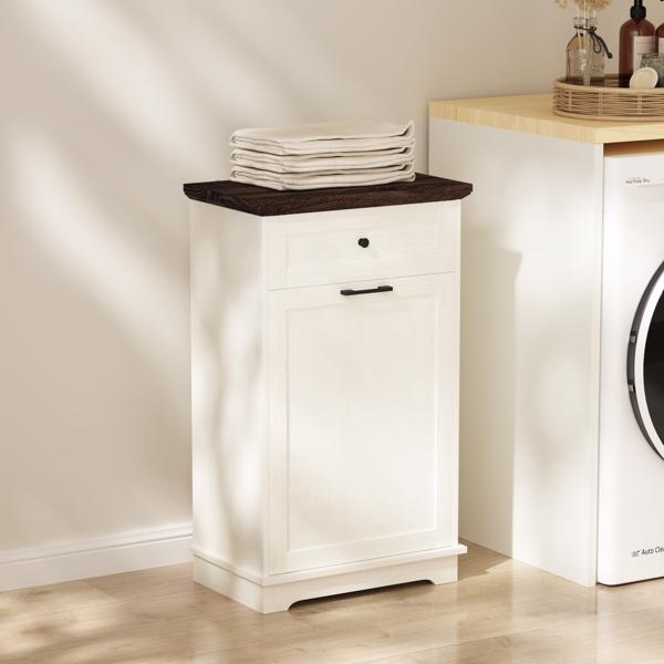 10加仑倾斜式垃圾柜，独立式垃圾桶柜，木质垃圾回收柜，带隐藏式抽屉，宠物防翻垃圾桶架，适用于厨房客厅，仿古白色（不含垃圾桶）--不支持self-pick up且不支持指定仓库发货-24
