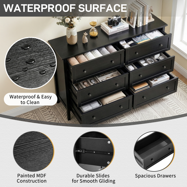 黑色浮雕（SG017FD） P2 刨花板+密度板 三胺 120*40*80cm 拼框 双排双把手六抽 抽屉柜-5