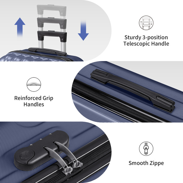 三合一竖纹磨砂箱壳非TSA海关锁28寸拆卸轮 ABS拉杆箱 20in 24in 28in ABS 全配色藏青色-22
