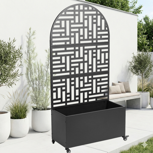 91.5*38*180CM  3层半圆弧顶 网格拆装式 带轮铁花架种植筐 黑色 铁种植-7